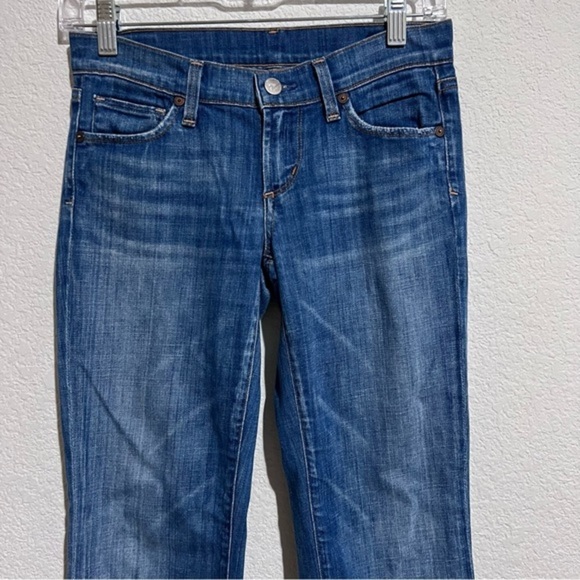 Citizens of Humanity Medium Wash Whiskered Distressed Low Rise Boot Cut Jeans 25 - Picture 3 of 13